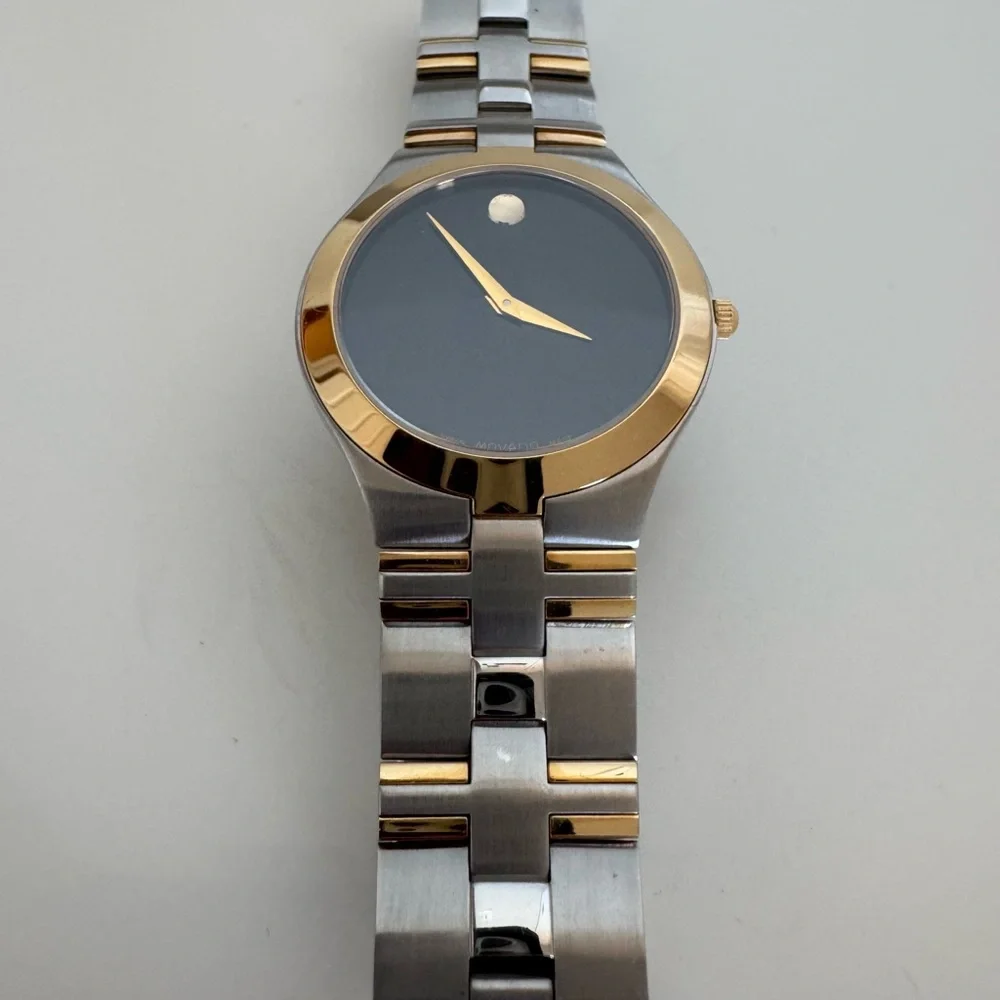 Movado Museum Classic Two Tone Swiss Watch Sapphire Crystal Minimalist